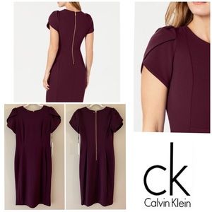 Calvin Klein Sheath Burgundy Tulip Sleeves Dress 8